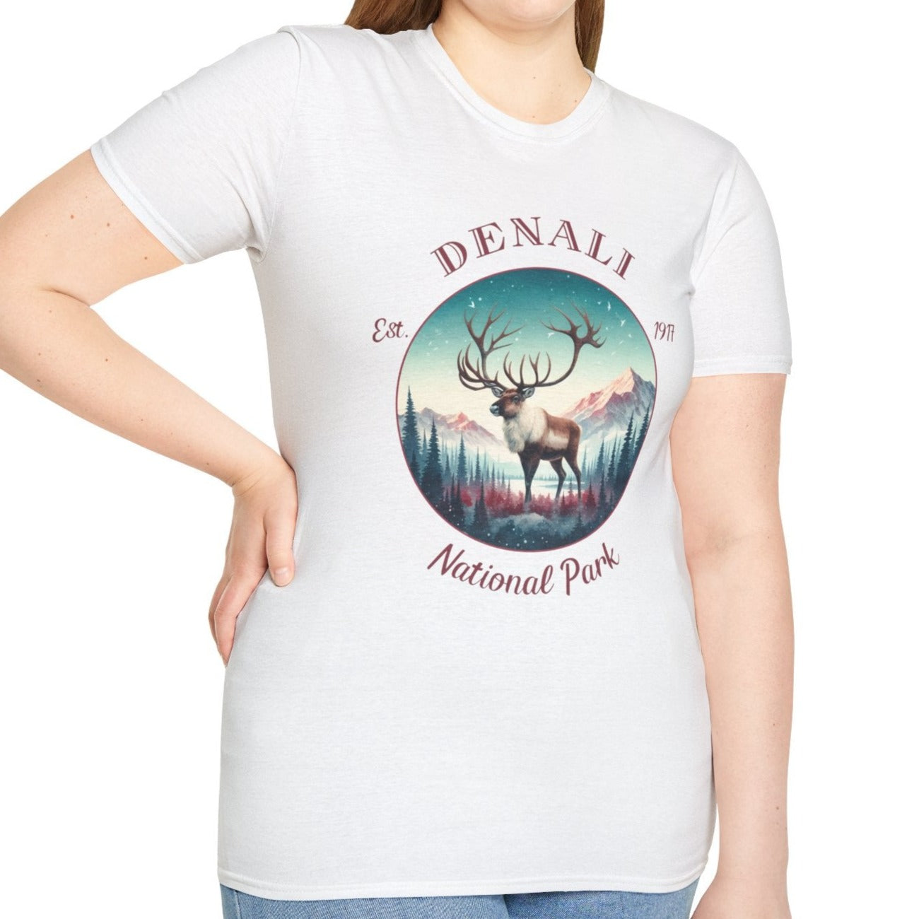 caribou us Denali national park t-shirt nice gift for girlfriend, mindful present for husband on journey to us np, apparel to live wild life and love us national parks, white tee