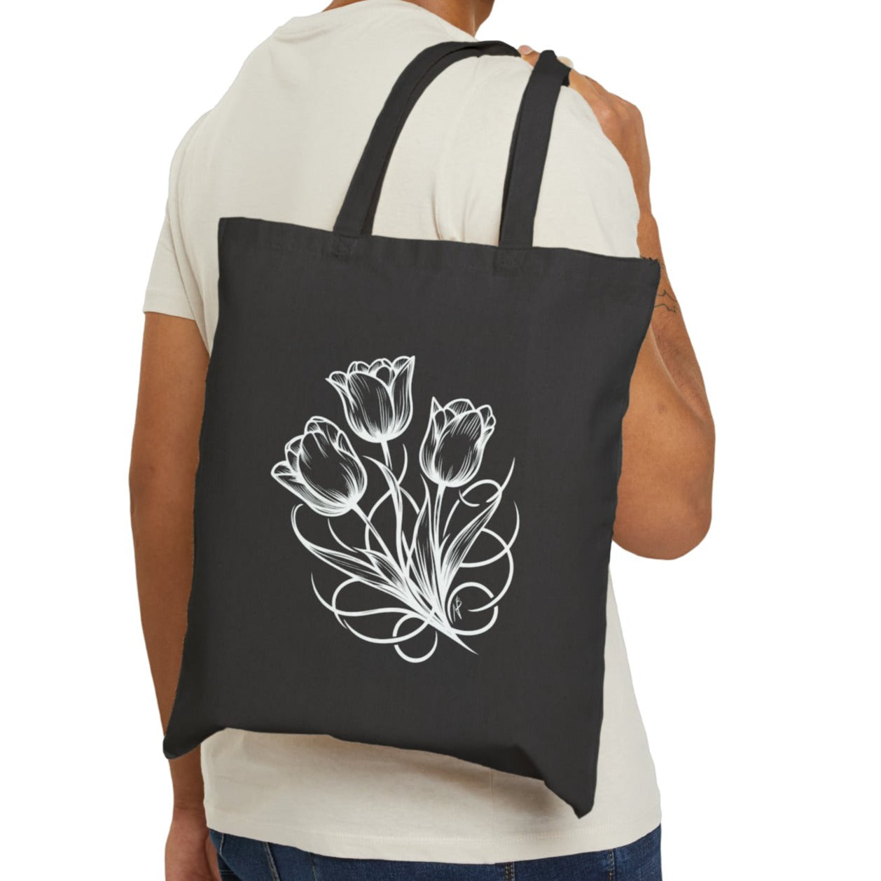 Bolso tote de lona de algodón con tres tulipanes