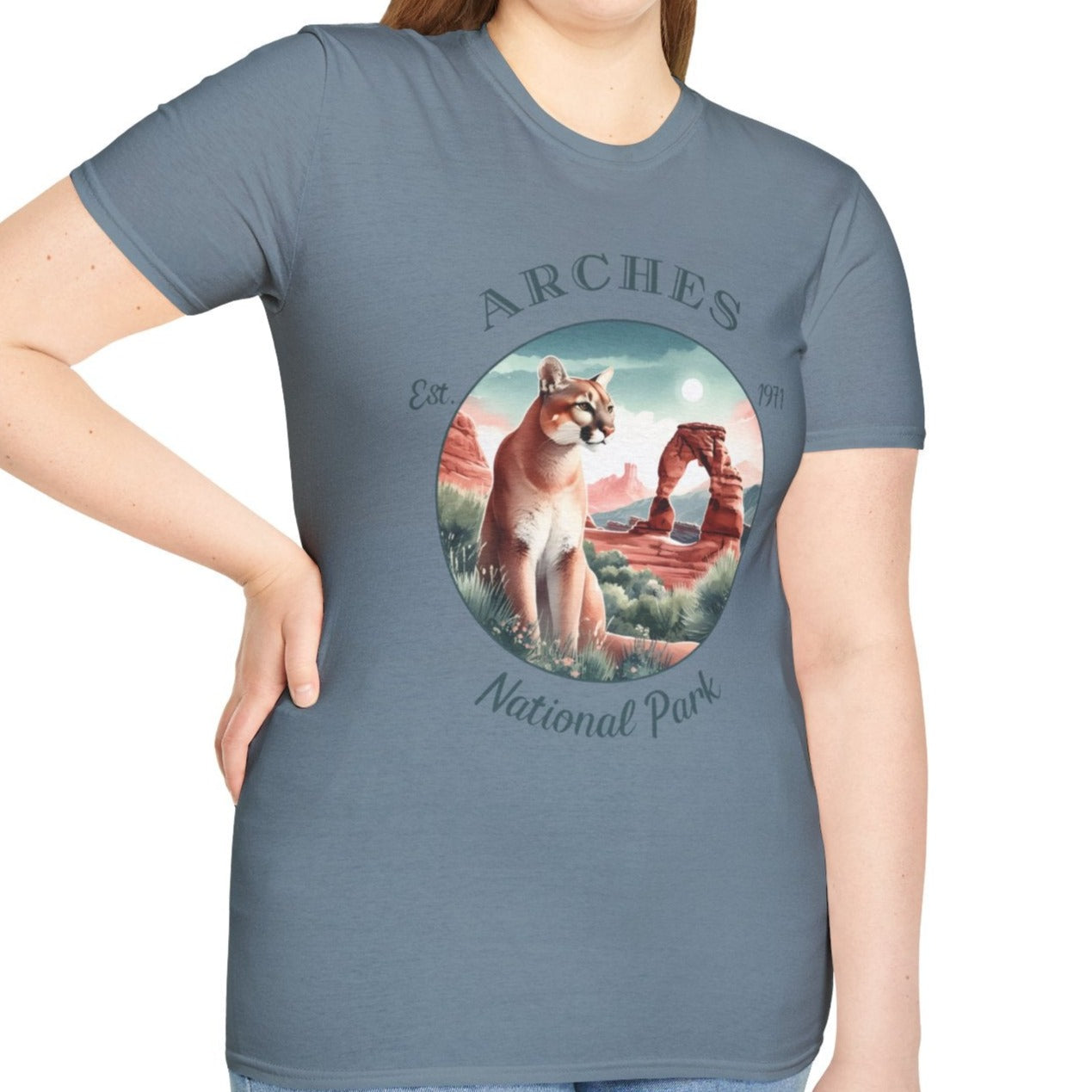 Arches national park usa  t-shirt nice gifts for loved ones, perfect for enthusiast hikers to explore us parks. Live wild, live free, live full life, stone blue tee