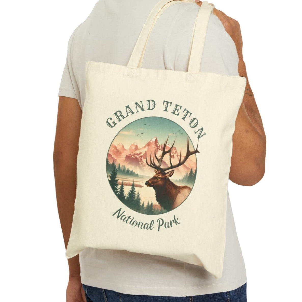 grand teton national park Tote cool gift for boyfriend, nice gift for wife and her wild adventure through np in usa, great statement bag for wildlife preservation supporters and enthusiasts