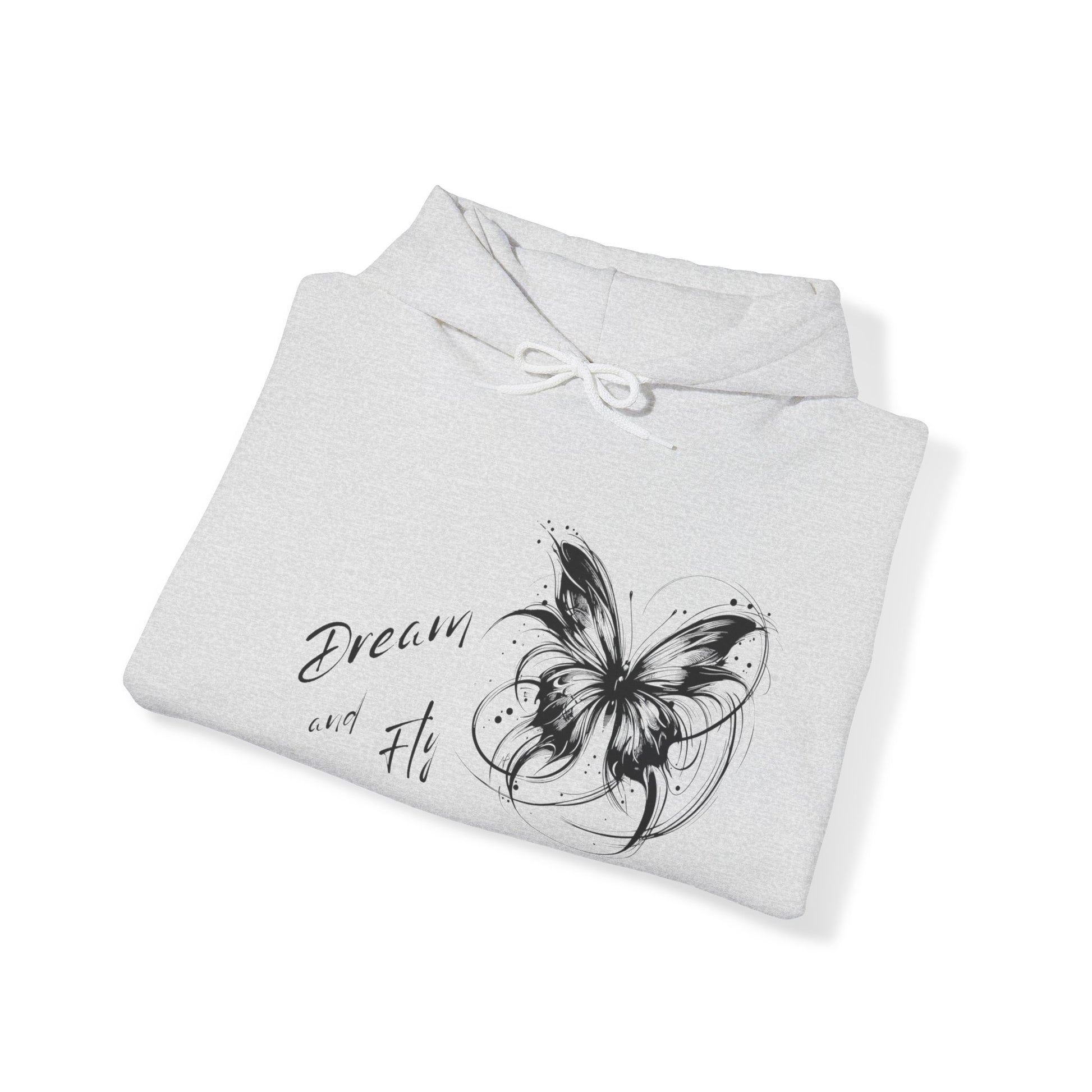 Grey hoodie with black butterfly graphics for women empowerment event, great for summer beach party night or barbecue evenings with friends and familly