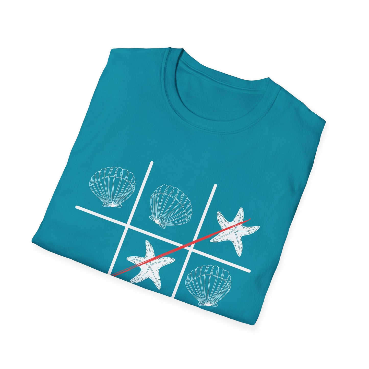 blue t shirt with sea design, seastar and shells white illustraation, great gift for team, good get well present