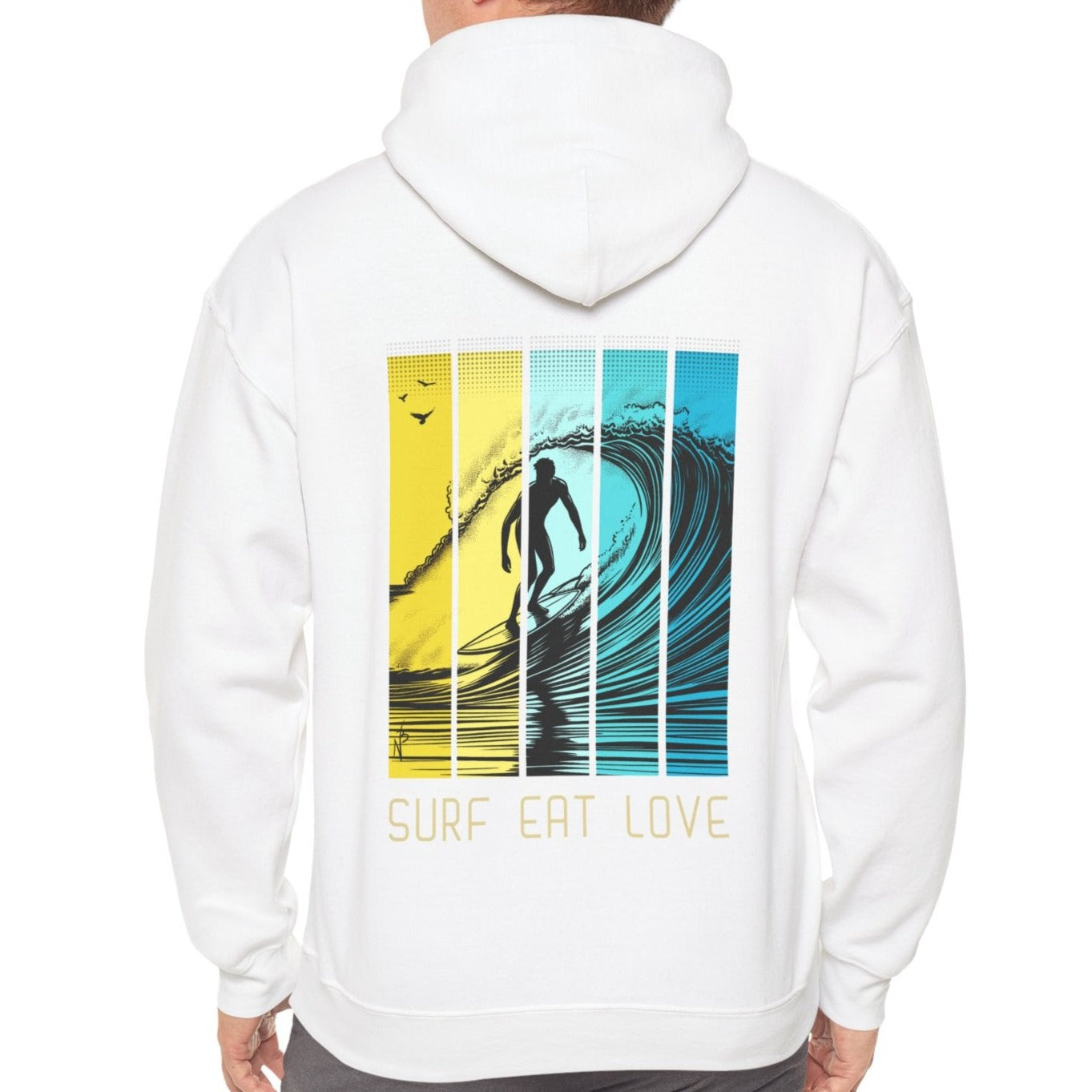 Surf Eat Love Hoodie, design on the back