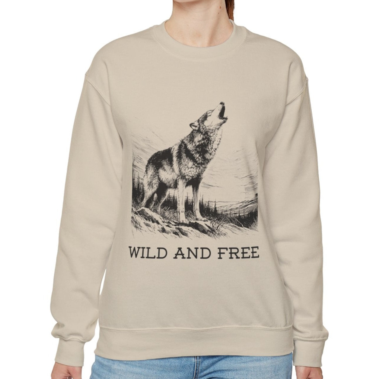 Wild and Free, Wolf Crewneck Sweatshirt