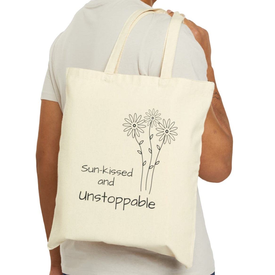 Boho beach bag, empowering slogan with flower design bag, gift for friends,