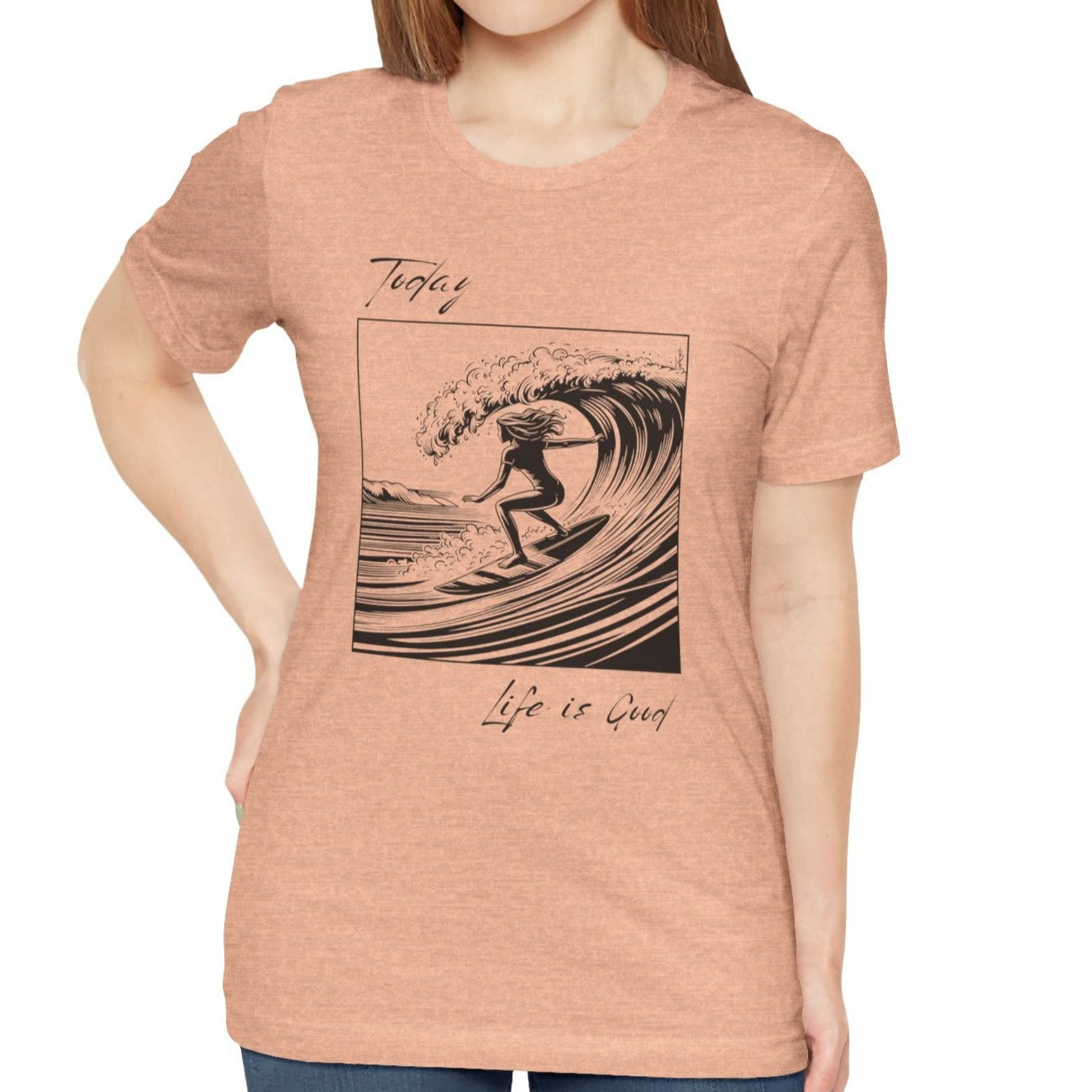 cream tee for surfing mom, peach heather t shirt for women surfers, great gift for surfing girl