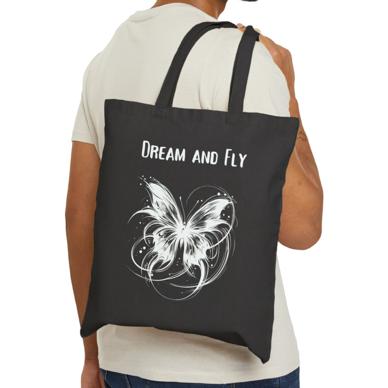 Dream and Fly, Butterfly Cotton Canvas Tote Bag