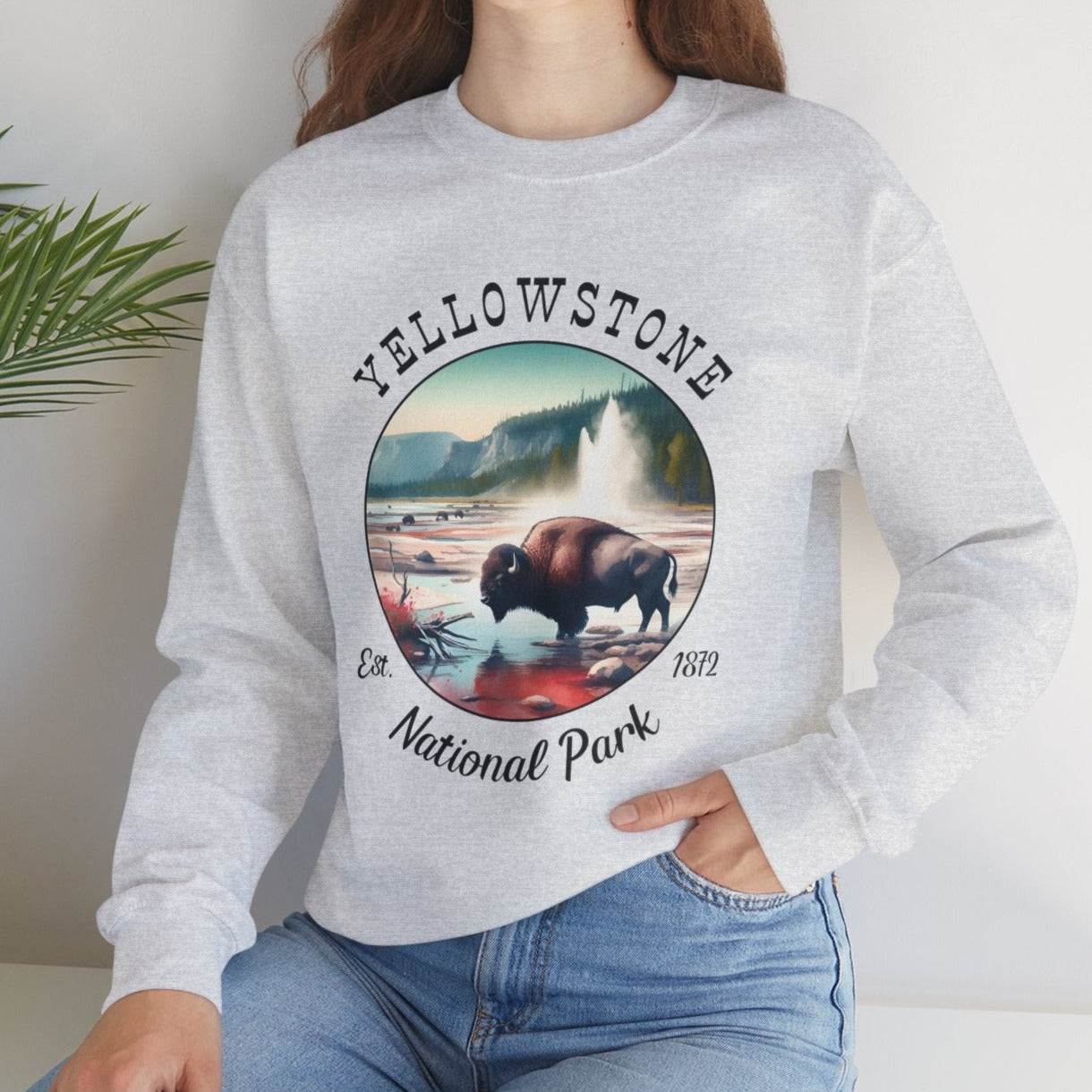 us yellowstone light grey sweatshirt great gift for girlfriend, mindful present for husband emberking on his journey to us np, apparel for those who live wild life and love us national parks