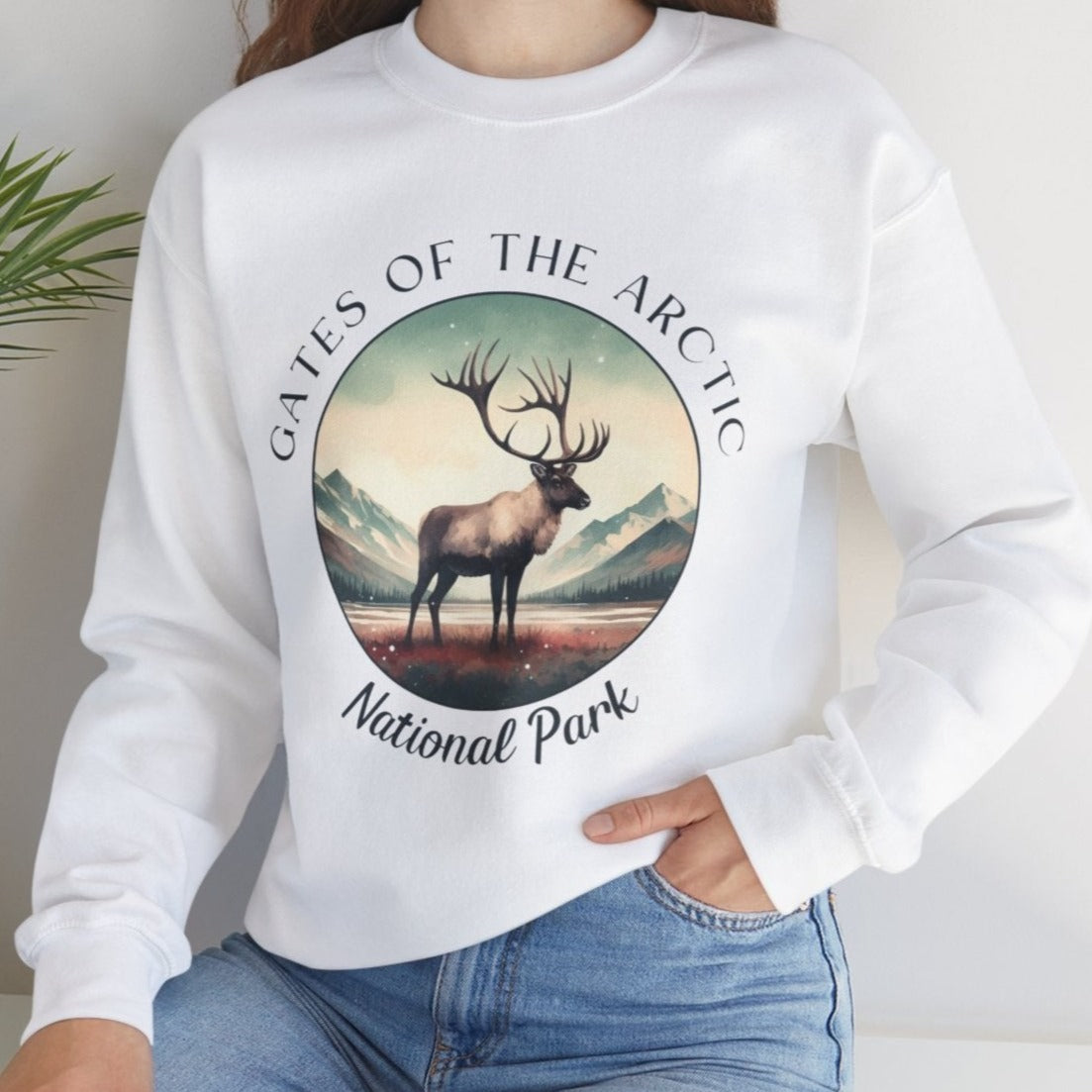 Gates of The Arctic national park united states white sweatshirt nice gifts for your loved ones, perfect for enthusiast hikers and explorers of us parks. Live wild, live free, live full.