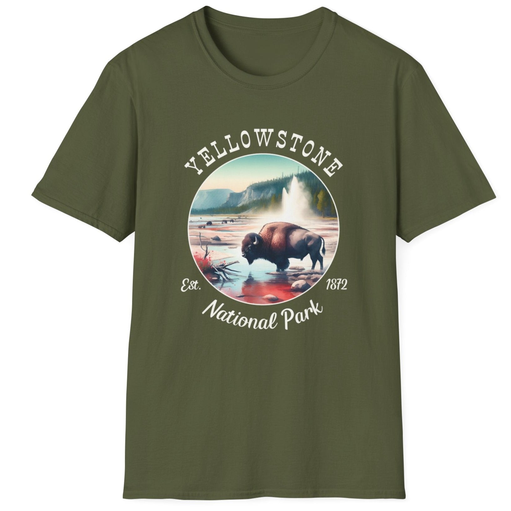 yellowstone park usa green t-shirt nice gifts for your loved ones, perfect for enthusiast hikers and explorers of us parks. Live wild, live free, live full. 