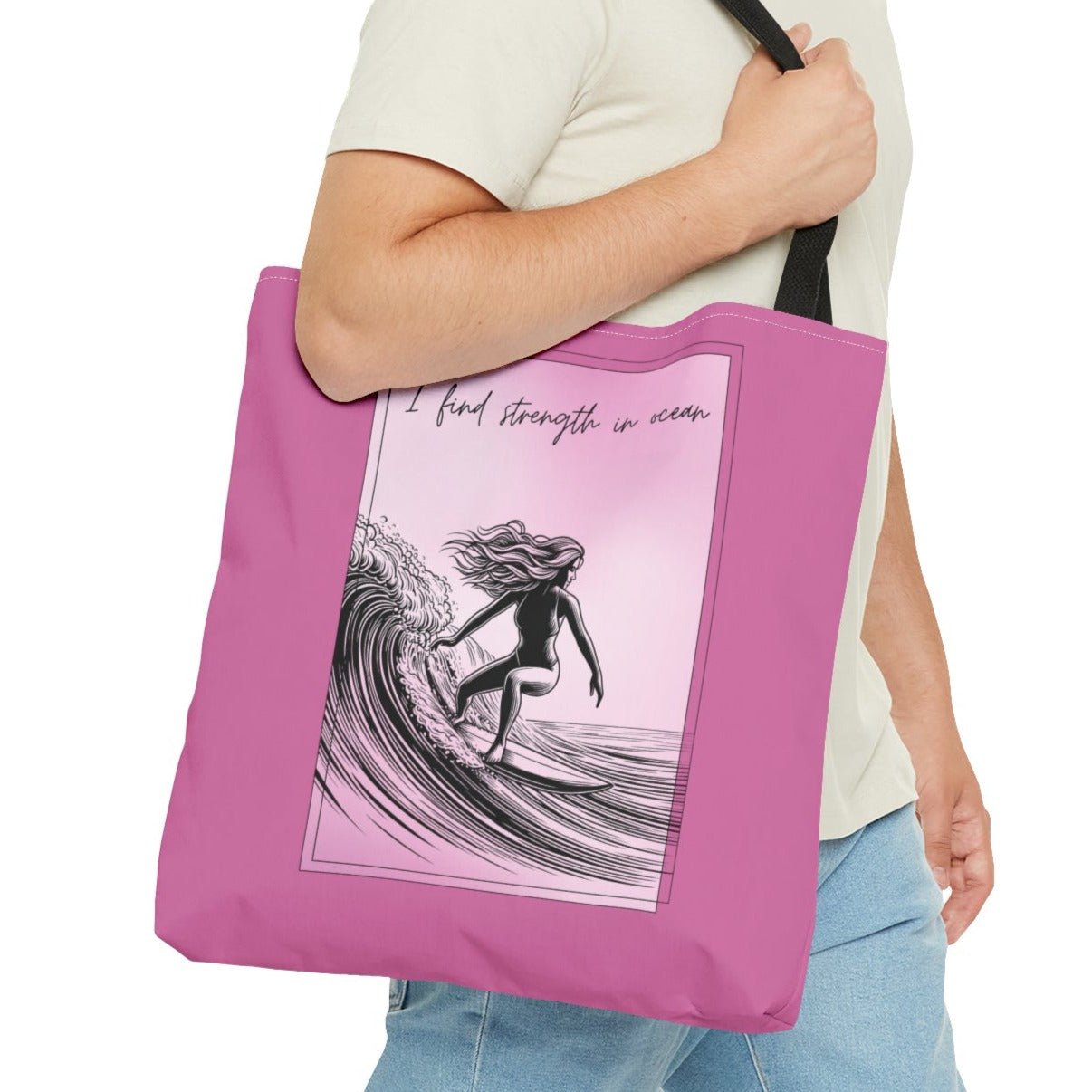 16" polyester pink tote bag for women surfer party, cool gift for girfriend for  trip to tropical beach paradise surfing spot, essential for barbecue party with friends