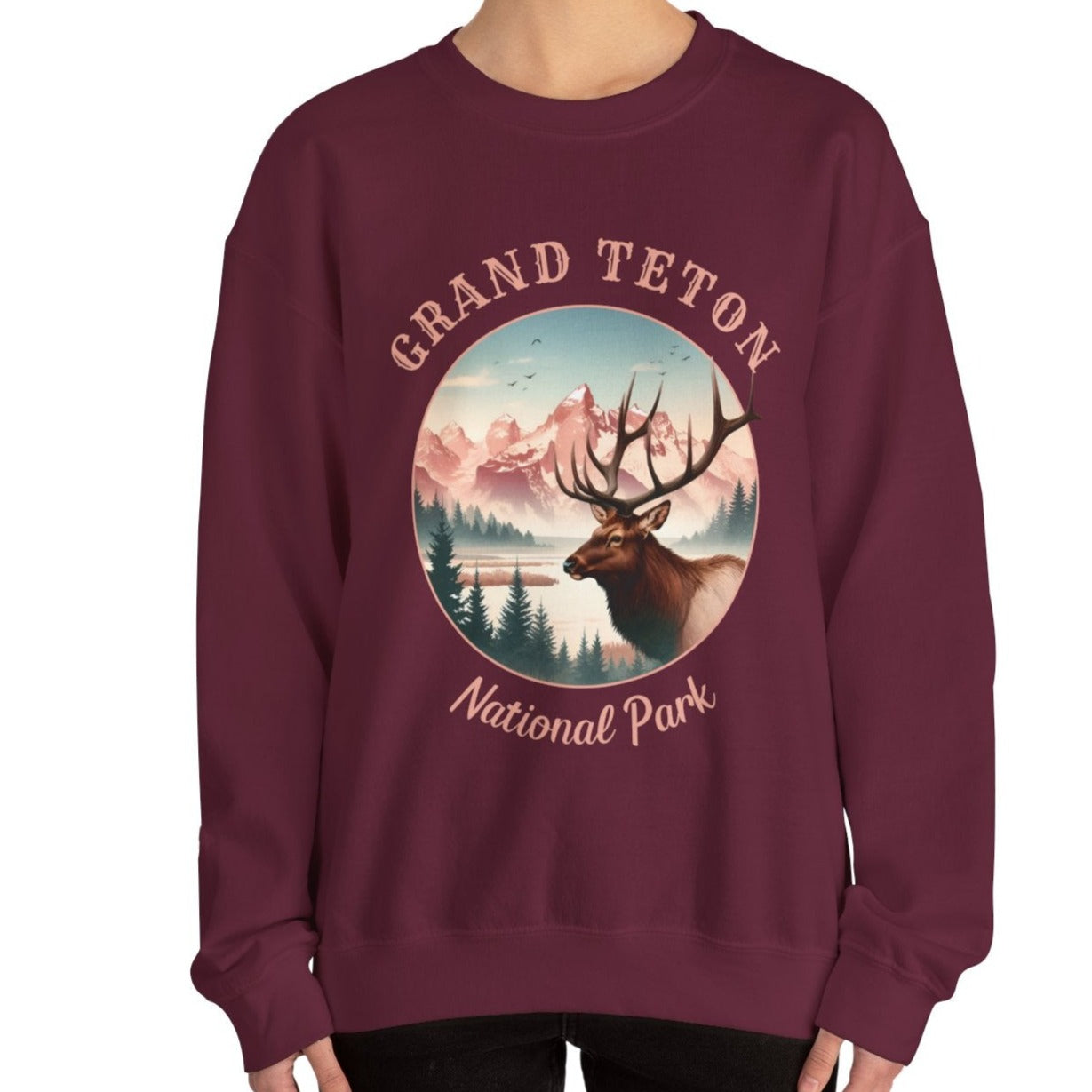 us grand teton park sweatshirt is great gift for girlfriend, mindful present for husband emberking on his journey to us np, accessories for those who live wild life and love us national parks, maroon oversized sweatshirt