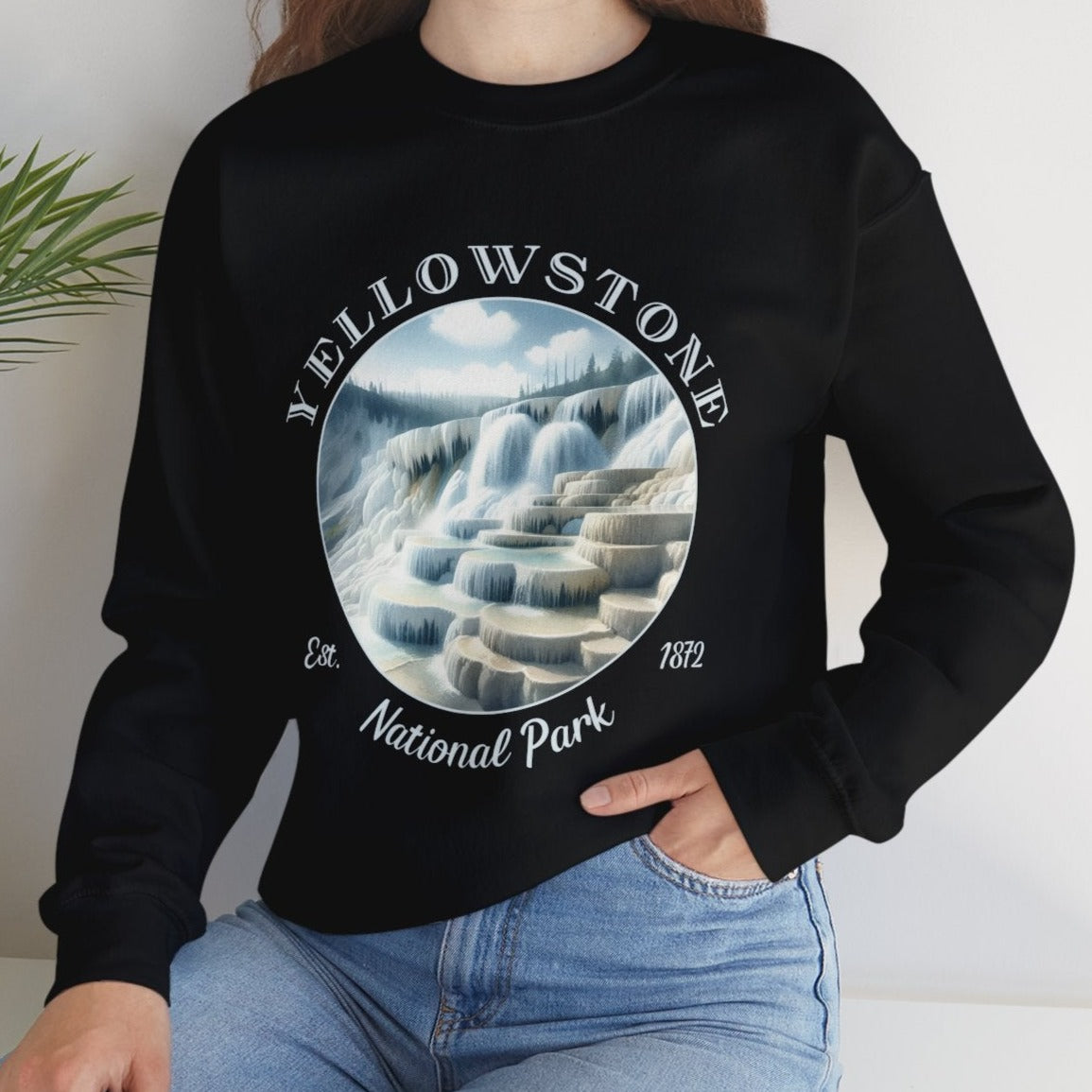 Yellow park crewneck sweatshirt cool gift for boyfriend, nice gift for wife and her wild adventure through np in usa, great statement shirt for wildlife preservation supporters and enthusiasts