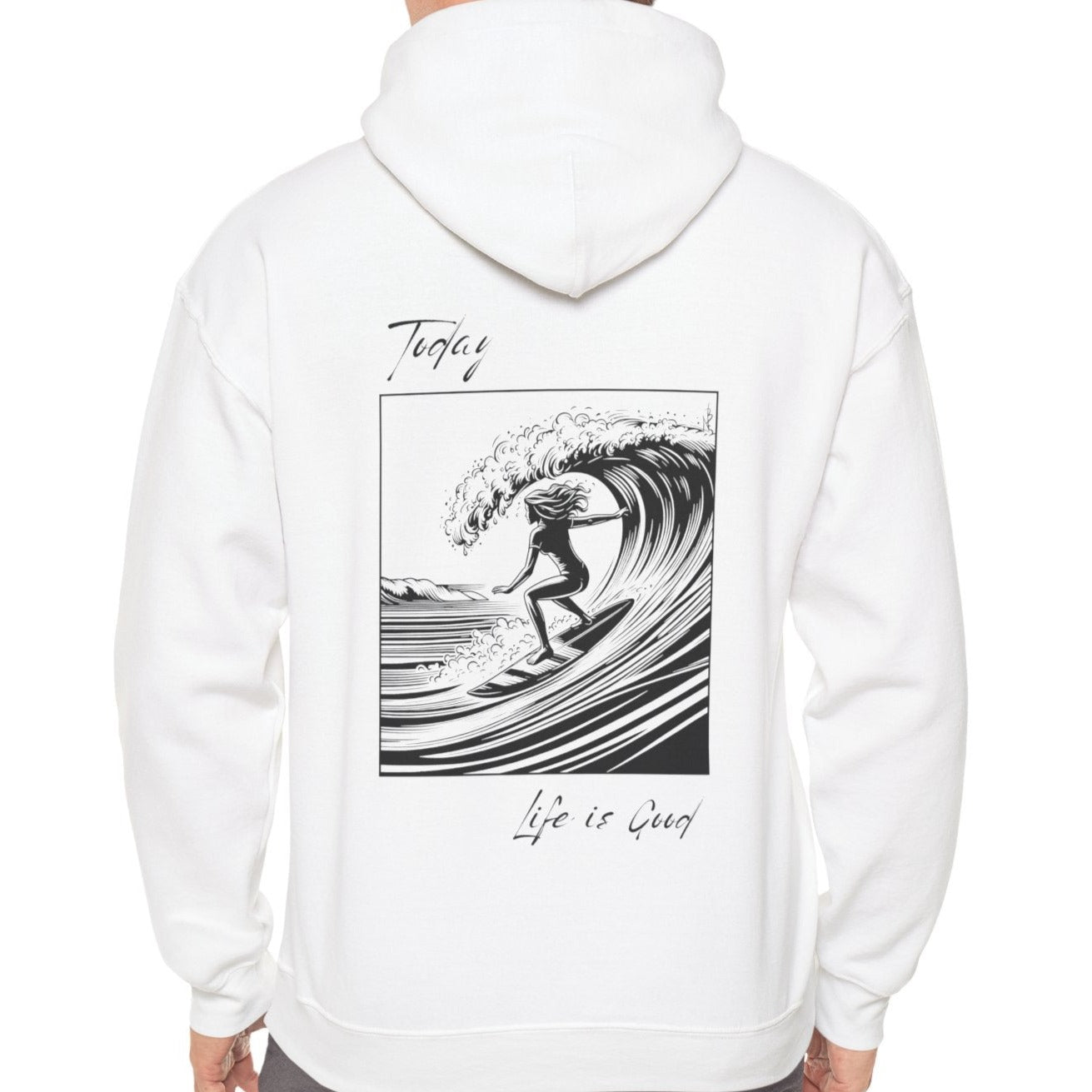 surfing on west coast beaches design hoodie for women, white hoodie surf apparel