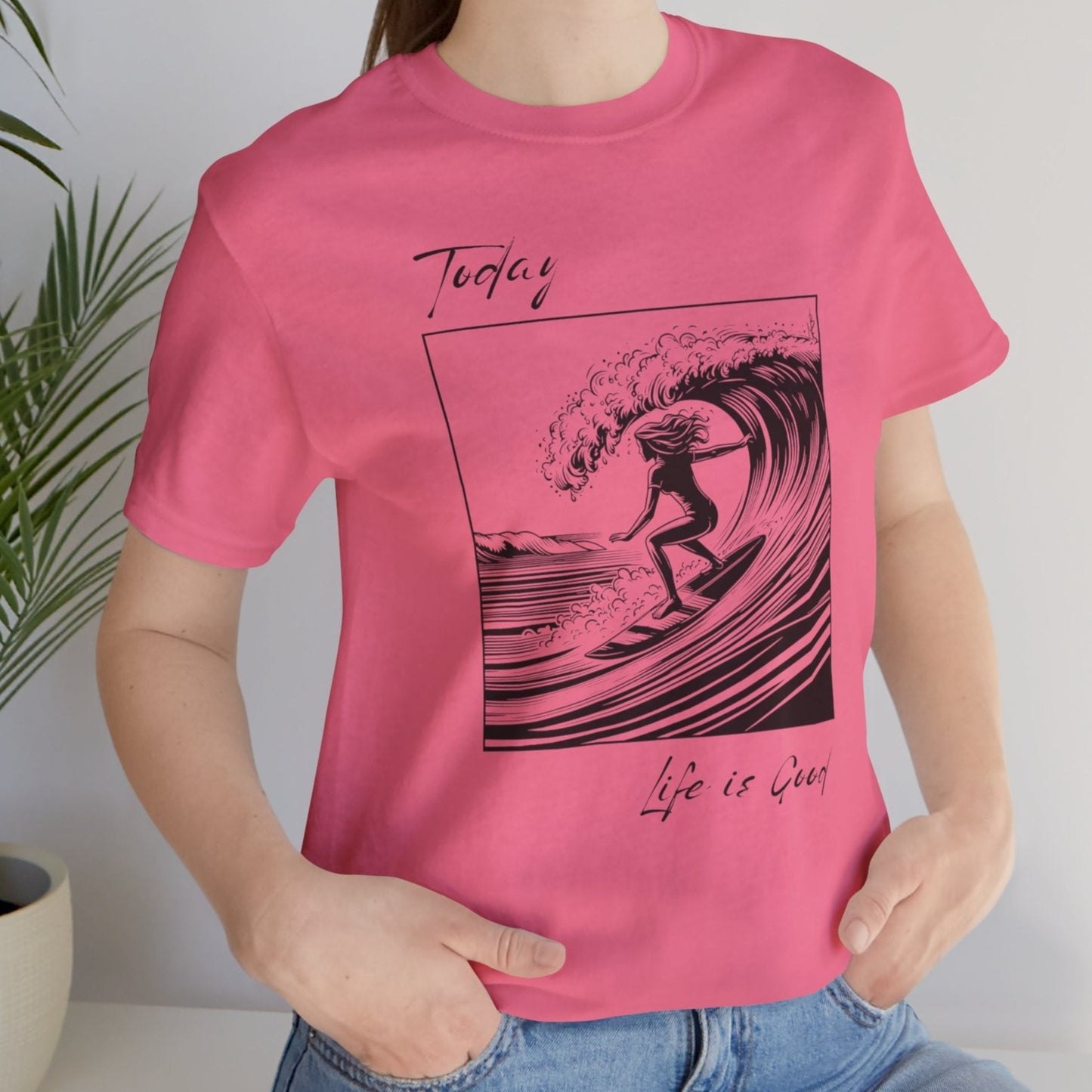 pink surfingdesign t shirt for women, inspired by best surfing beaches on east coast, cool gift for your girlfriend