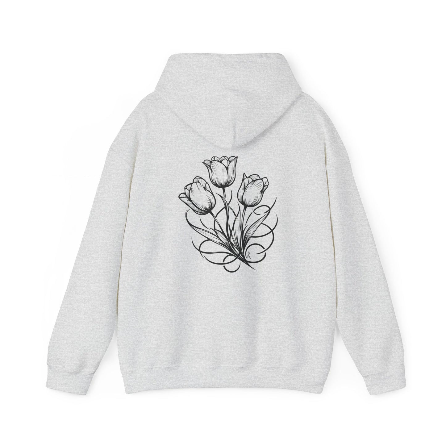 Tulip bunch, Tattoo style Hoodie, design  on the back