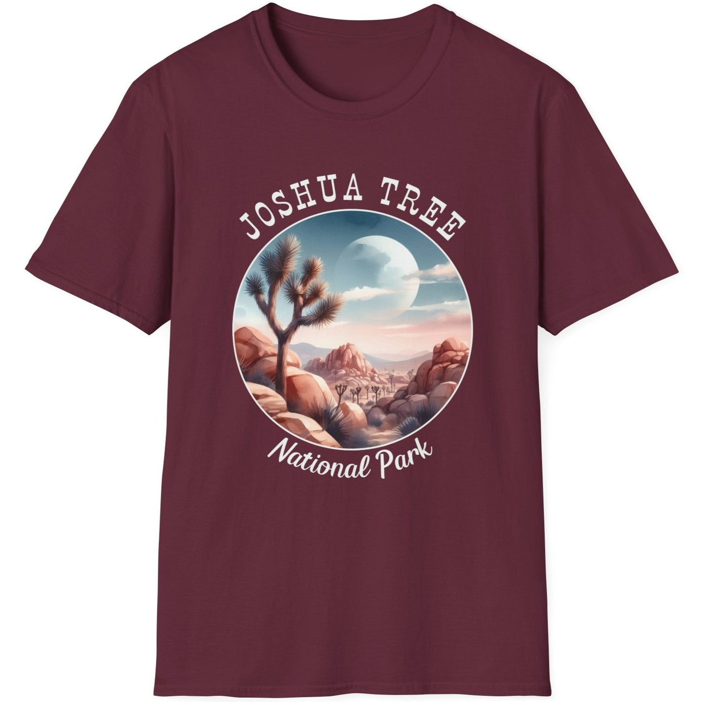 Joshua Tree national park tee cool gift for boyfriend, nice gift for wife wild adventure through np in usa, good statement shirt for wildlife preservation supporters and enthusiasts, maroon tee