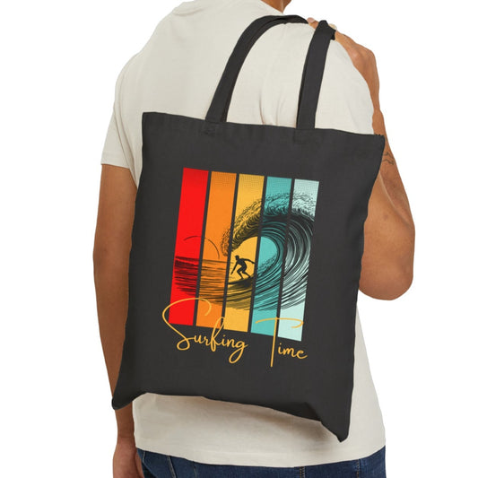 Bolsa tote de lona de algodón negra Surfing Time