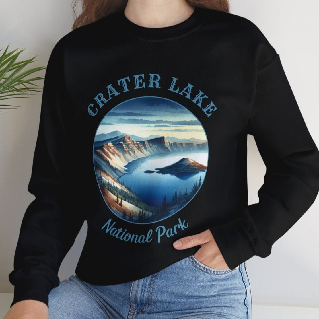 crater lake national park crewnweck sweatshirt is cool gift for boyfriend, nice gift for wife and her wild adventure through np in usa, great statement bag for wildlife preservation supporters and enthusiasts