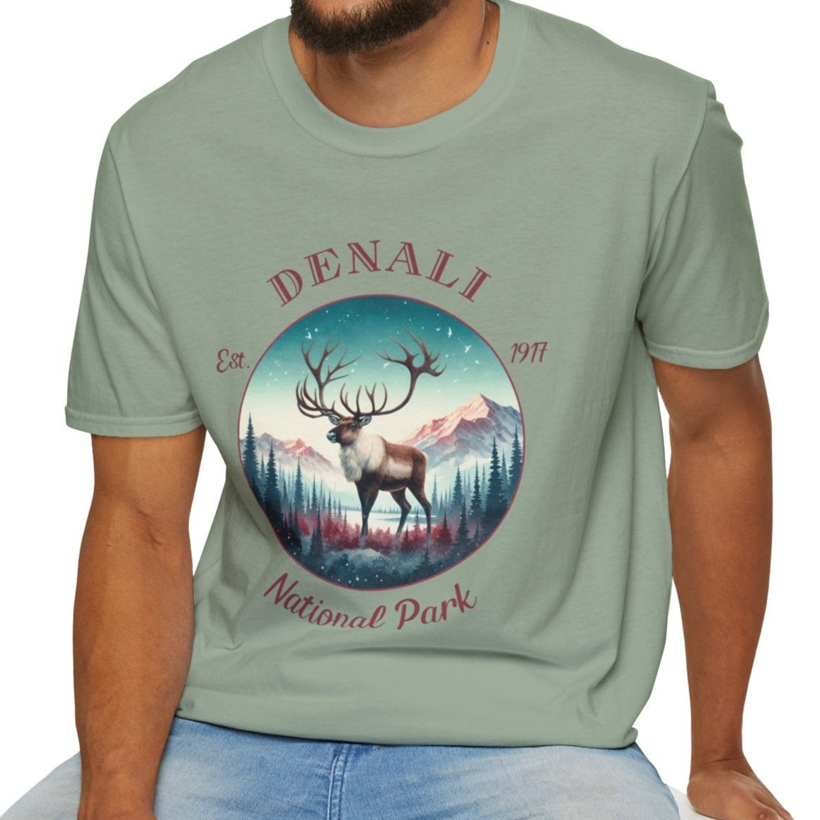 caribou us Denali national park t-shirt nice gift for girlfriend, mindful present for husband on journey to us np, apparel to live wild life and love us national parks, sage green t shirt