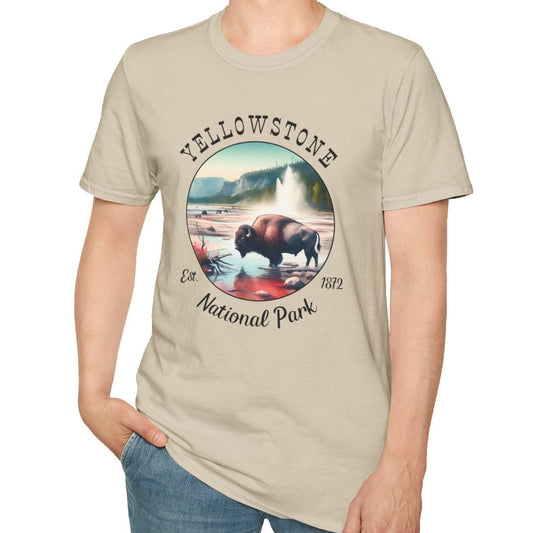 Yellow park tee cool gift for boyfriend, nice gift for wife and her wild adventure through np in usa, great statement shirt for wildlife preservation supporters and enthusiasts