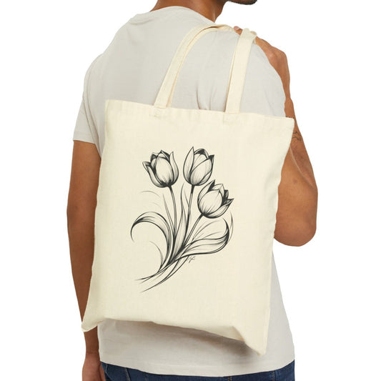 Bolsa tote de lona de algodón con ramo de tulipanes