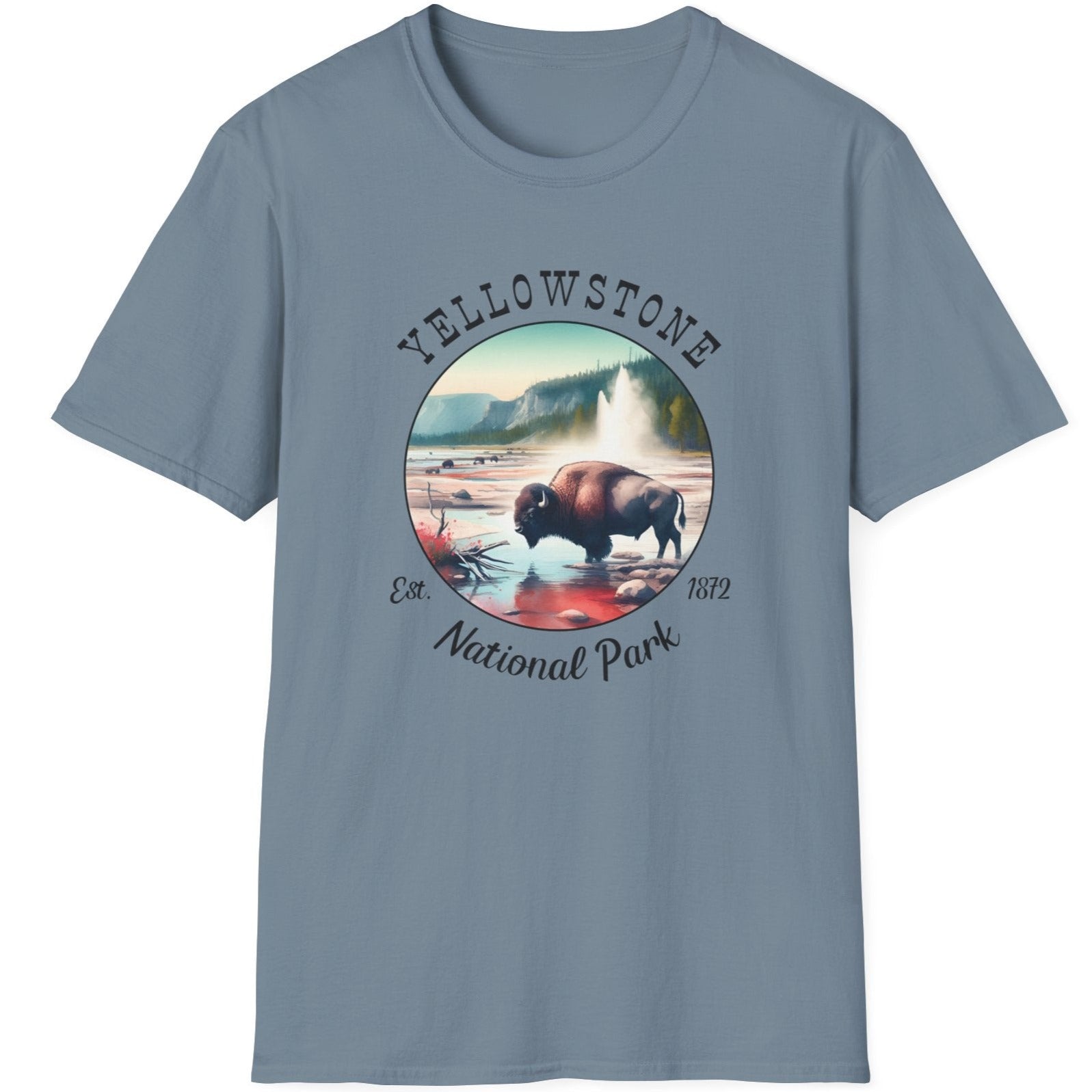 yellowstone park usa stone blue t-shirt nice gifts for your loved ones, perfect for enthusiast hikers and explorers of us parks. Live wild, live free, live full.