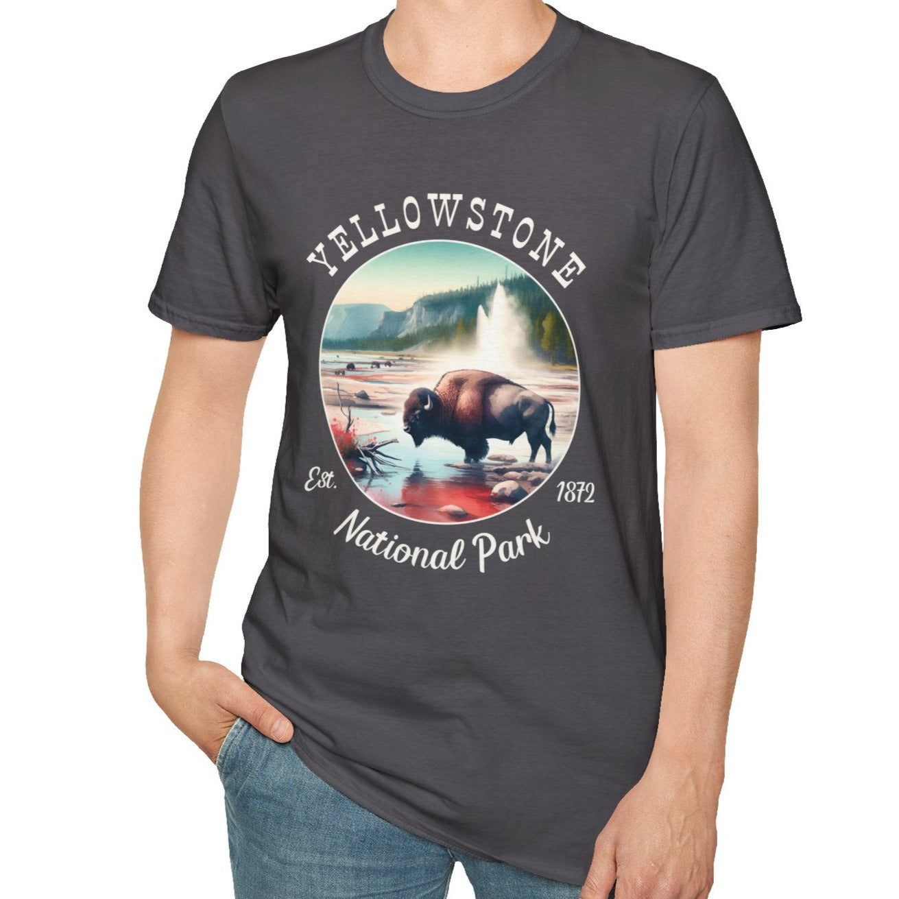 us yellowstone grey t-shirt great gift for girlfriend, mindful present for husband emberking on his journey to us np, apparel for those who live wild life and love us national parks