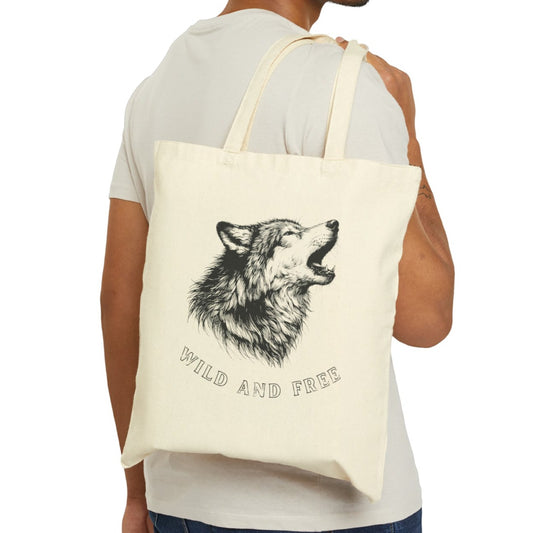 Wild and Free, Male Wolf Cotton Canvas Tote Bag