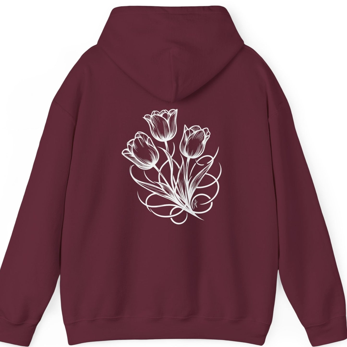 Tulip bunch, Tattoo style Hoodie, design  on the back