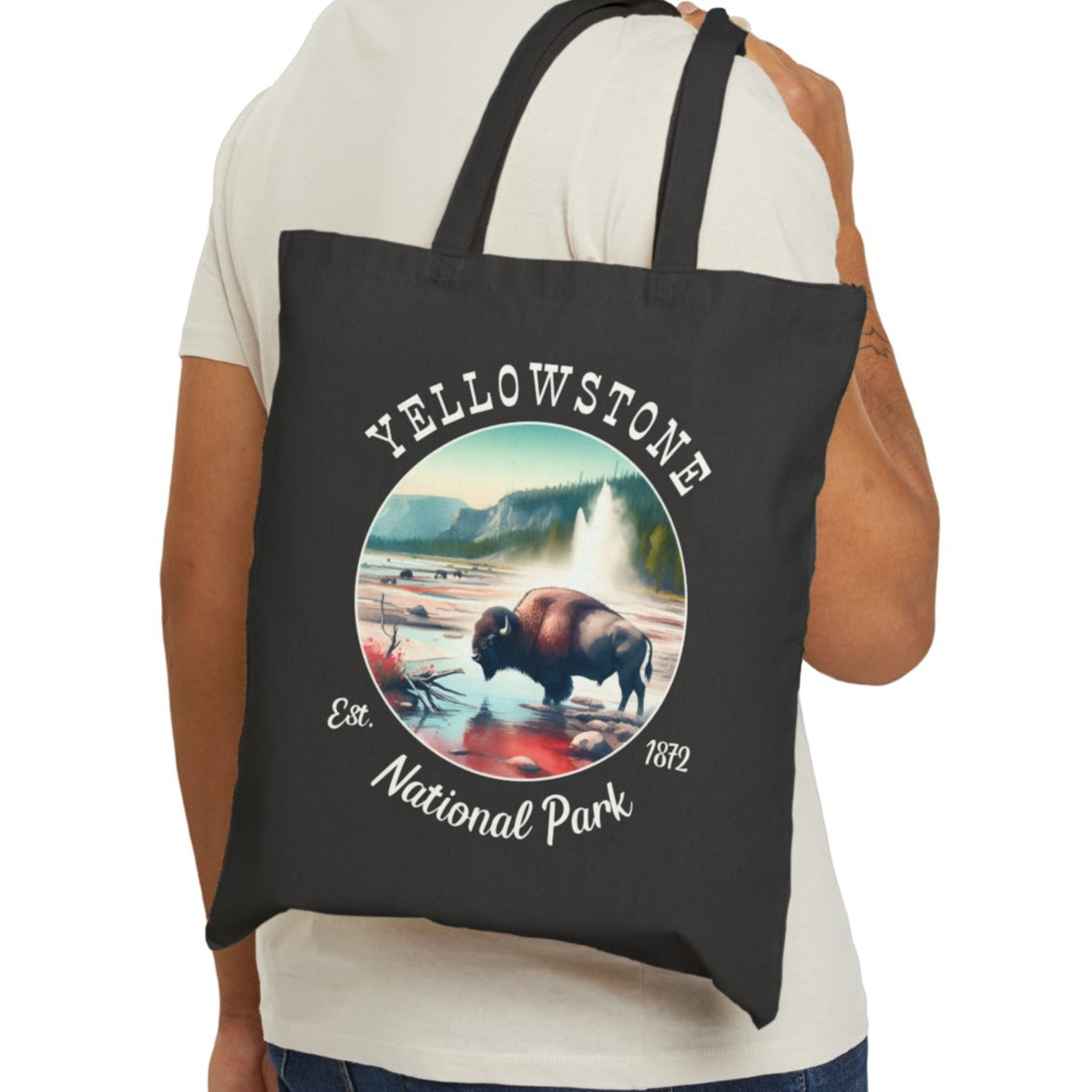 yellowstone park usa tote bag nice gifts for your loved ones, perfect for enthusiast hikers and explorers of us parks. Live wild, live free, live full