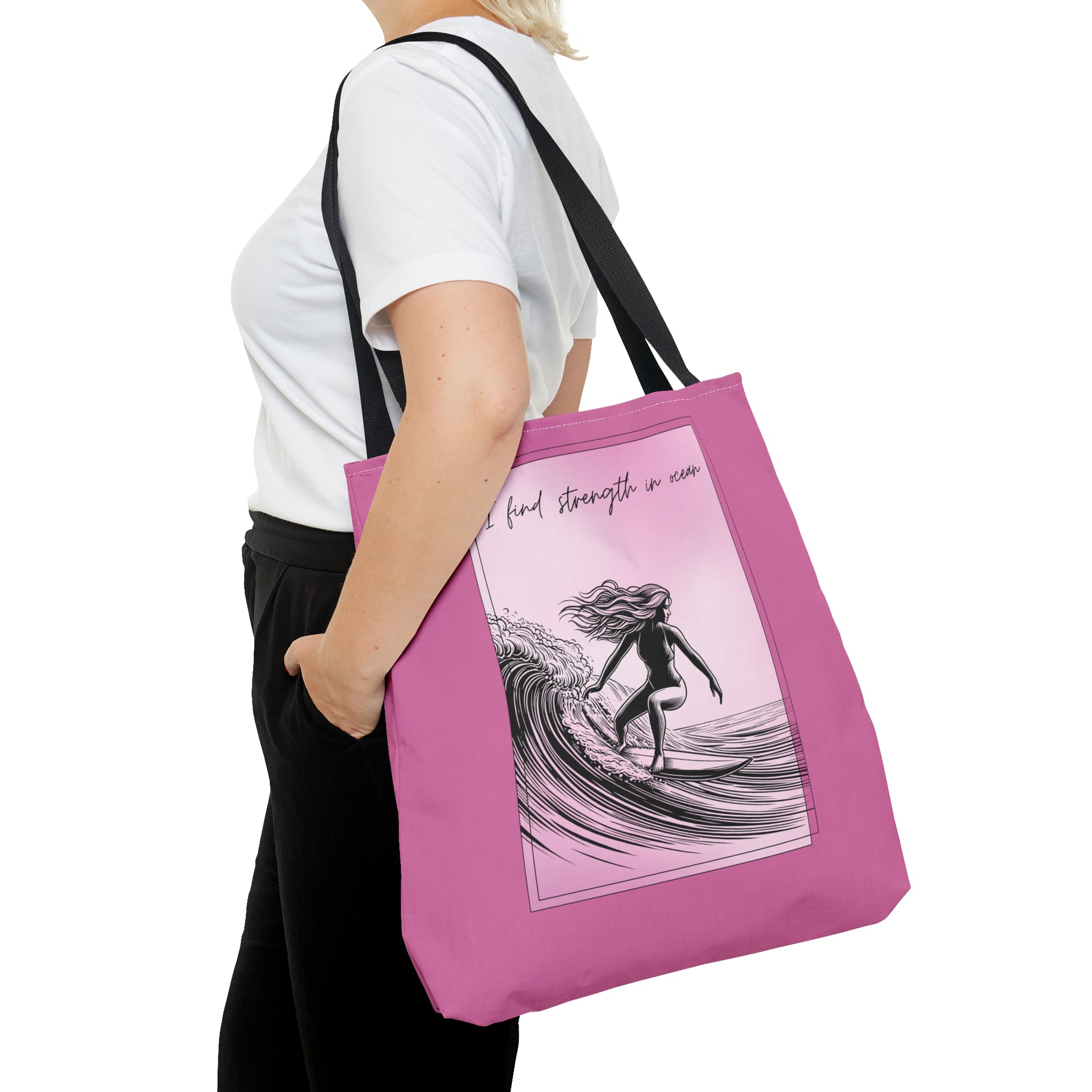 16" polyester pink tote bag for women surfer party, cool gift for girfriend for trip to tropical beach paradise surfing spot, essential for barbecue party with friends