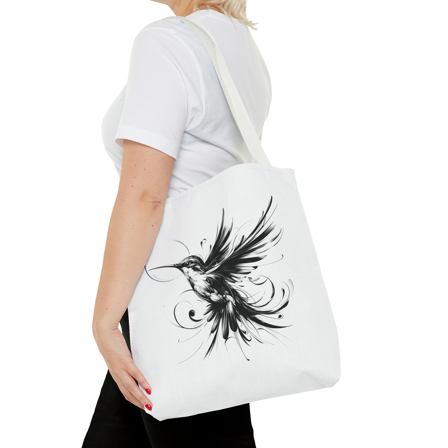 white tote bag for women, white tote bag hummingbird, hummingbird beach bag, cool gift for girfriend