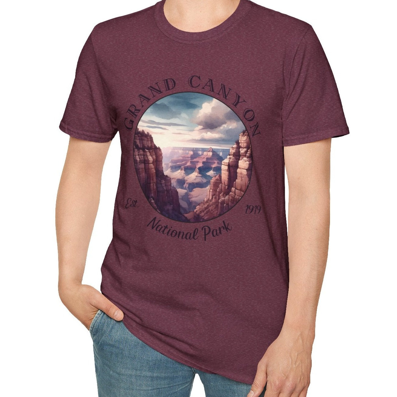 Grand Canyon national park usa  t-shirt nice gifts for loved ones, perfect for enthusiast hikers to explore us parks. Live wild, live free, live full life, heather maroon tee