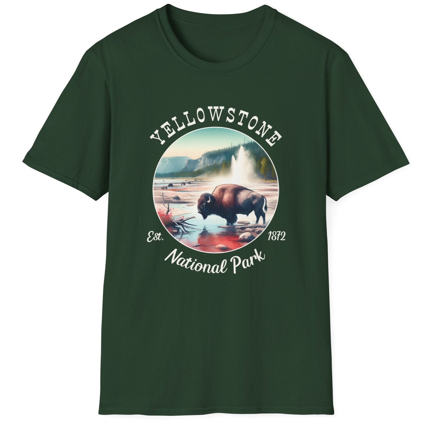 Yellow park forrest green tee cool gift for boyfriend, nice gift for wife and her wild adventure through np in usa, great statement shirt for wildlife preservation supporters and enthusiasts