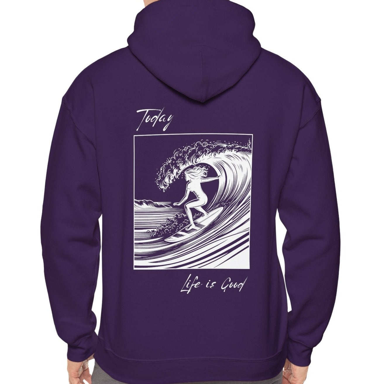 purple hoodie for surfers, surfer statement hoodie, surfing lifestyle sweatshirt, 