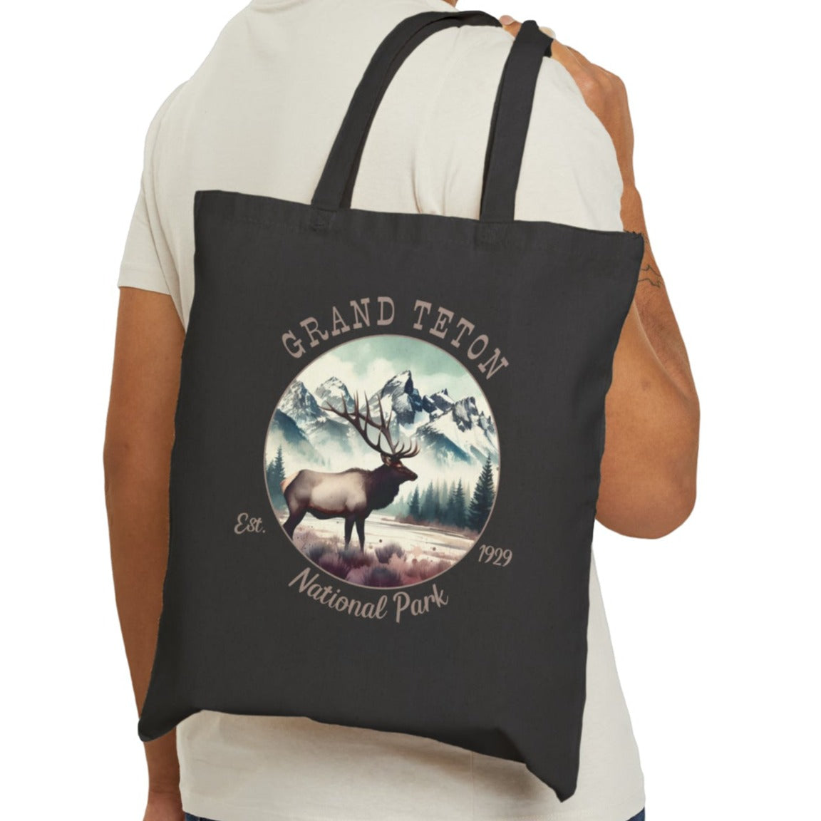 grand teton national park black Tote cool gift for boyfriend, nice gift for wife and her wild adventure through np in usa, great statement bag for wildlife preservation supporters and enthusiasts