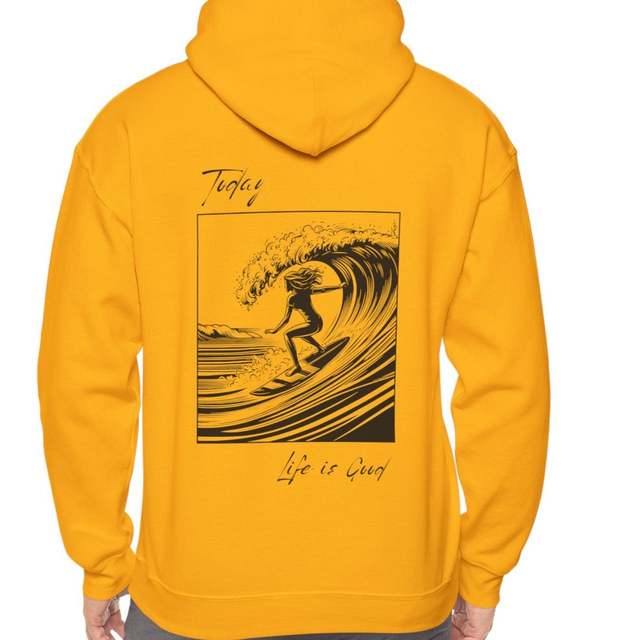 yellow surfing statement hoodie womens, surfing sunset hoodienfor women, cool gift for surfing mom, present for girlfriend