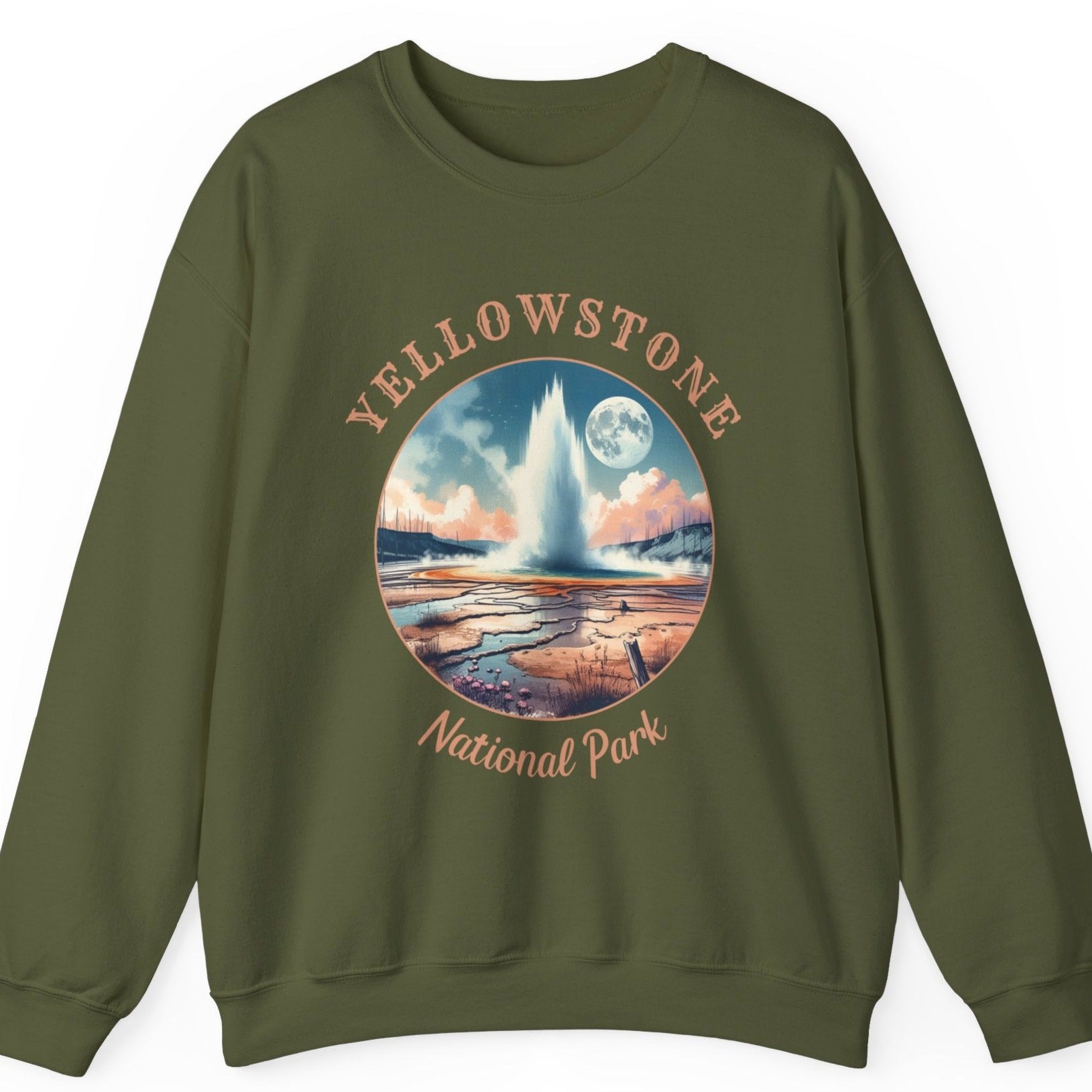 yellowstone national park crewnweck sweatshirt is cool gift for boyfriend, nice gift for wife and her wild adventure through np in usa, great statement bag for wildlife preservation supporters and enthusiasts