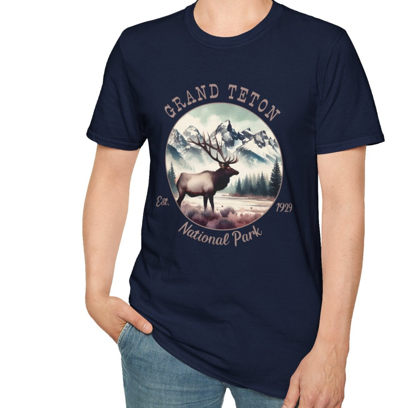 Grand Teton national park usa  t-shirt nice gifts for loved ones, perfect for enthusiast hikers to explore us parks. Live wild, live free, live full life, navy blue t shirt