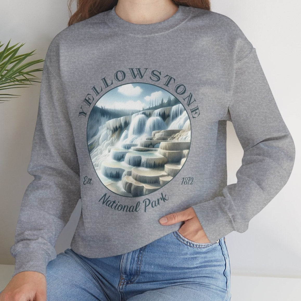 Yellow park crewneck sweatshirt cool gift for boyfriend, nice gift for wife and her wild adventure through np in usa, great statement shirt for wildlife preservation supporters and enthusiasts