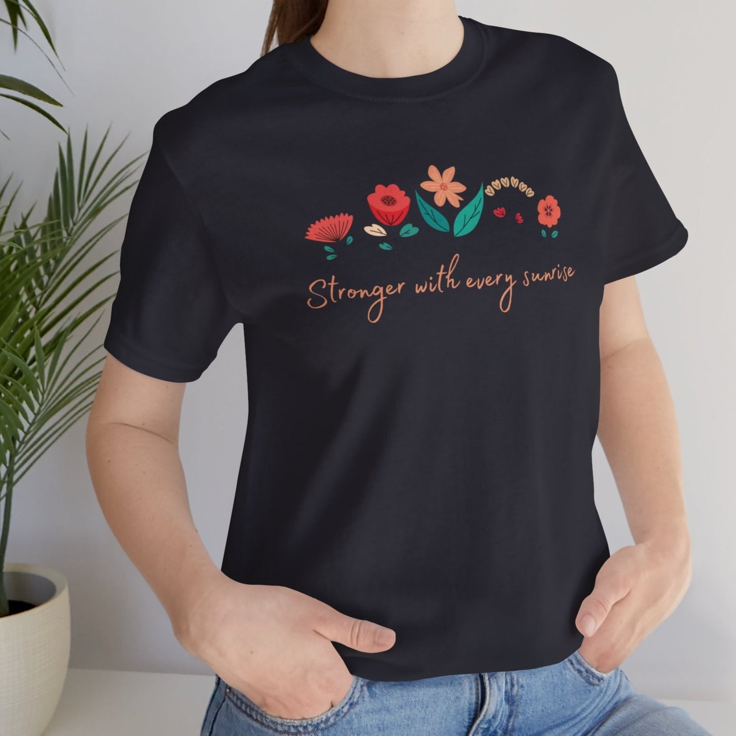 Dark grey ladies empowerment design tee with flower motive, gifting it is a great ways to empower women in your surounding, present for friend, colegue or mom, good as get well soon present