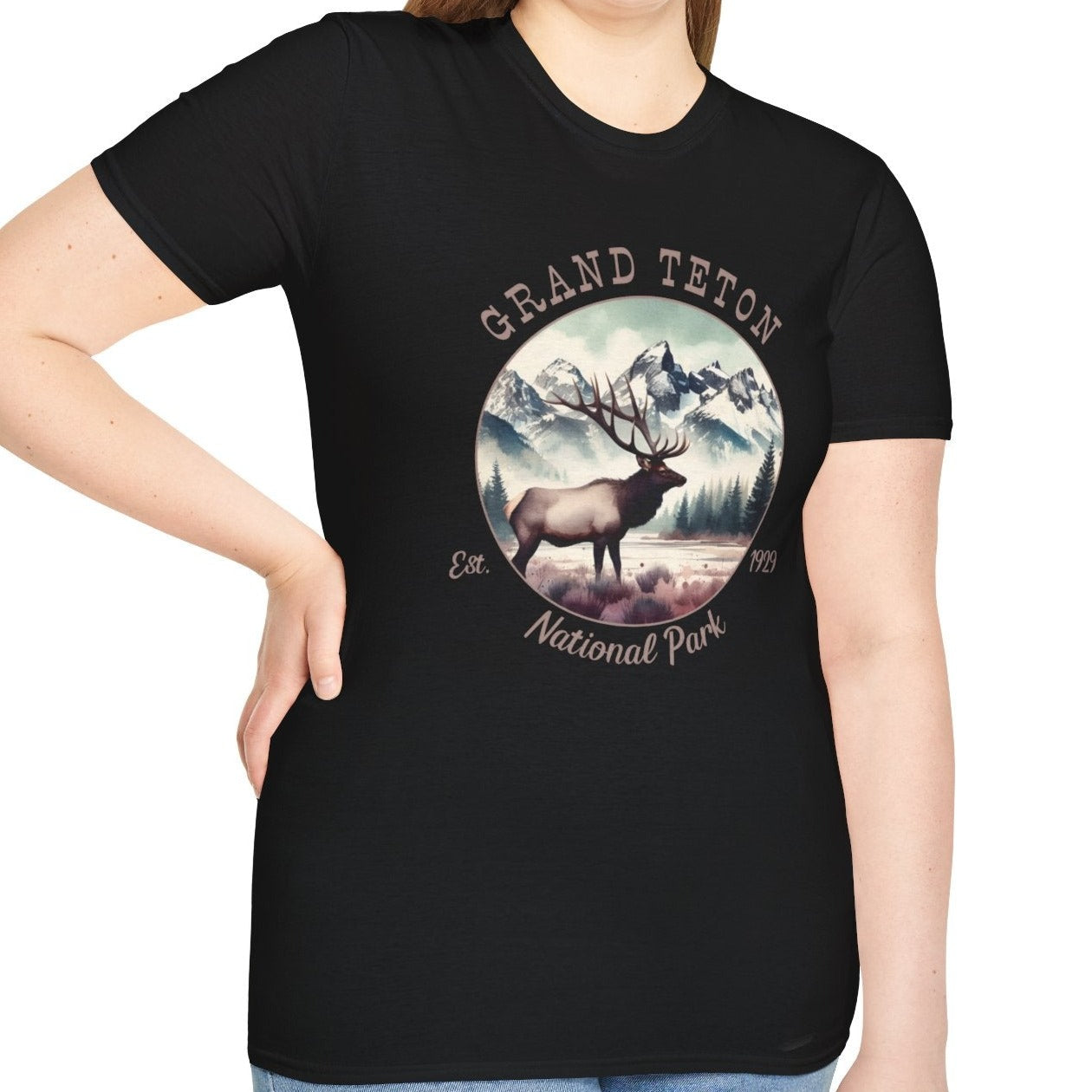 Grand Teton park tee cool gift for boyfriend, nice gift for wife wild adventure through np in usa, good statement shirt for wildlife preservation supporters and enthusiasts, black women's t shirt