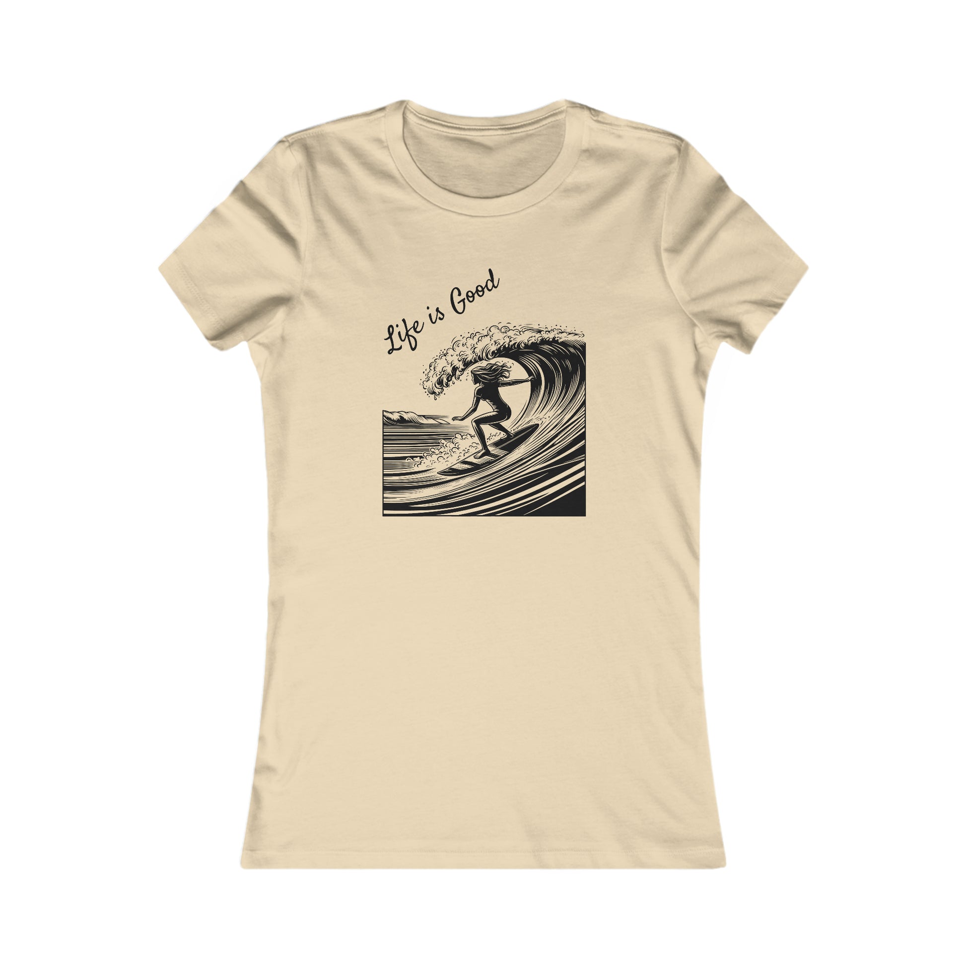 sand design womens tee, cream t shirt for women with surfer design, great gift