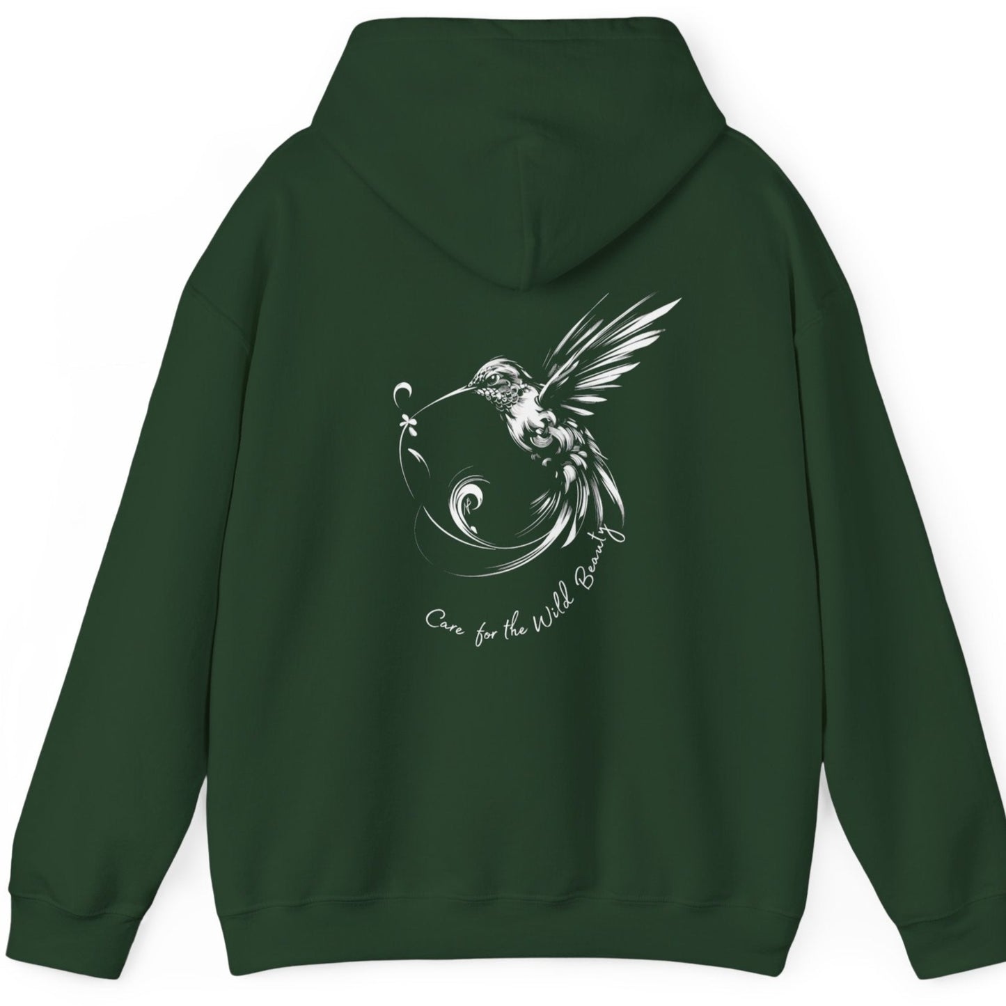 Care for the Wild Beauty, Hummingbird Hoodie, design on the back