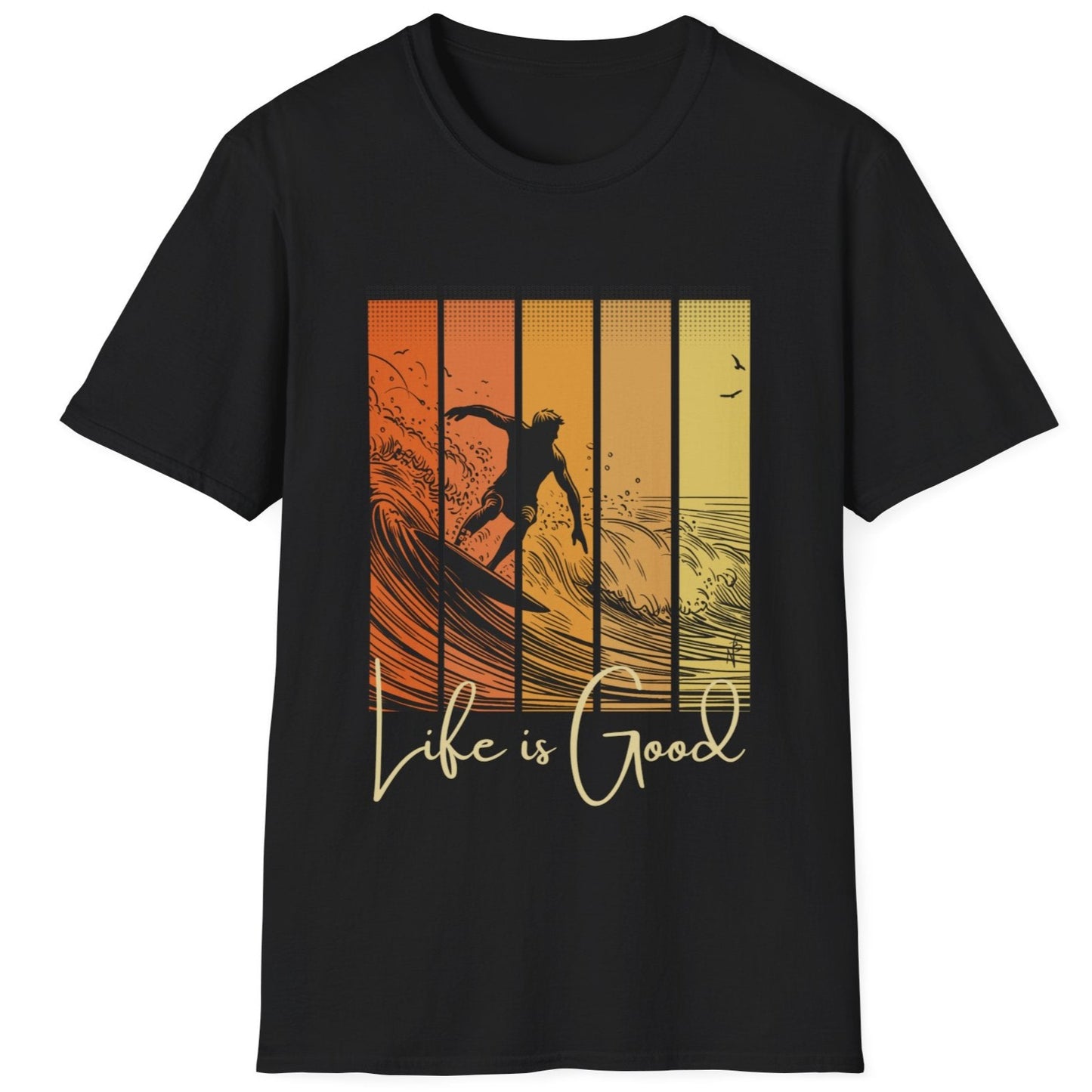 Amazing surfer t shirt for man black, cool gift for active man, present for surfer and wave lovers of active life and fun beach parties