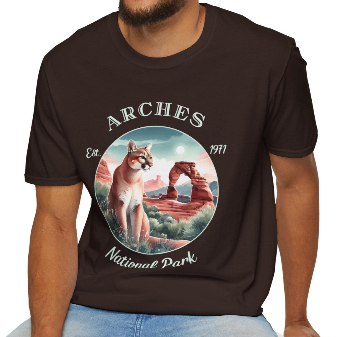 Arches national park usa  t-shirt nice gifts for loved ones, perfect for enthusiast hikers to explore us parks. Live wild, live free, live full life, dark chocolate t-shirt