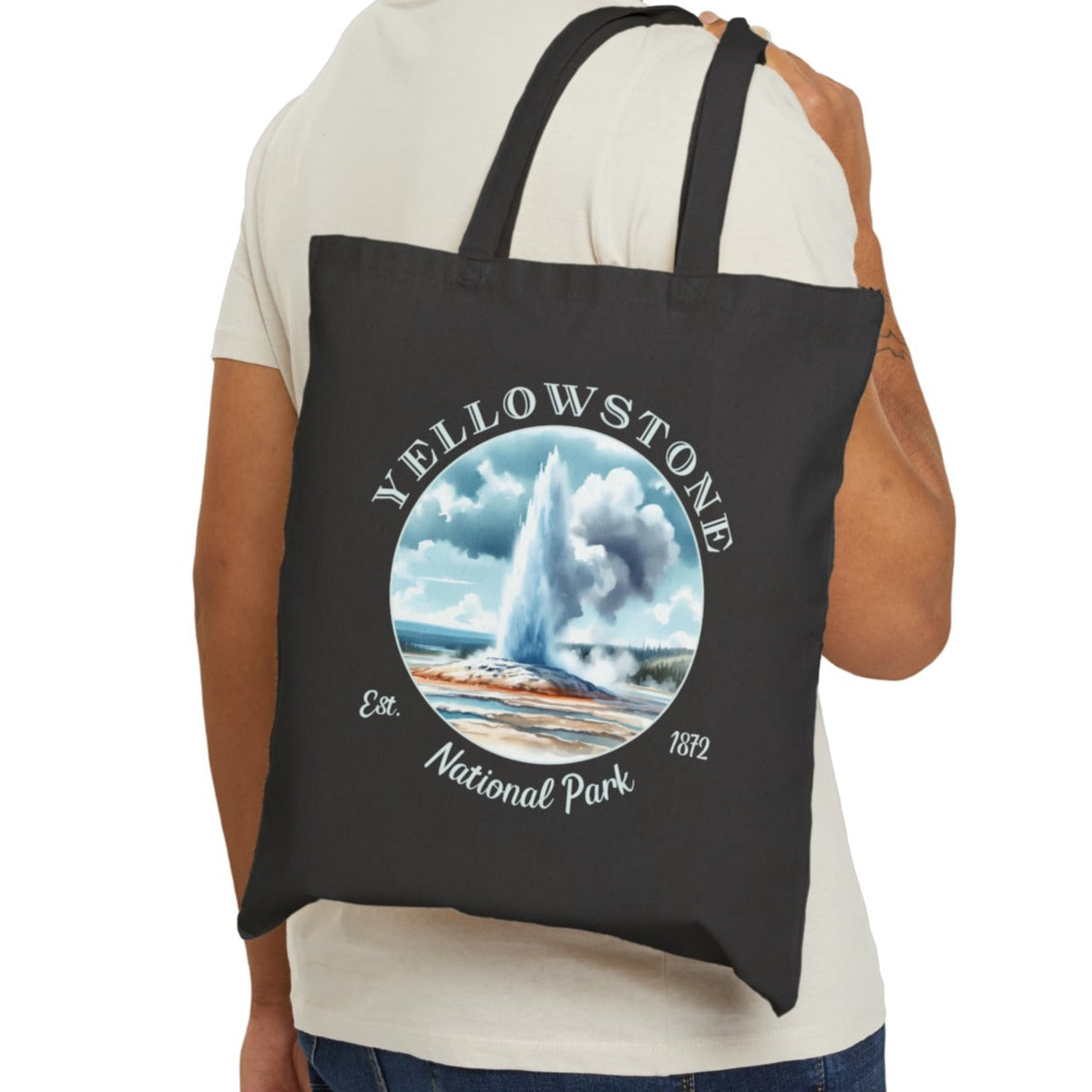 us yellowstone black tote bag great gift for girlfriend, mindful present for husband emberking on his journey to us np, ccessories for those who live wild life and love us national parks