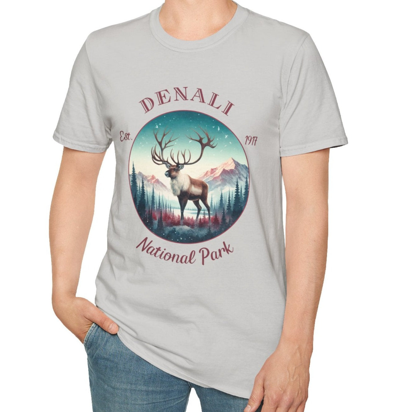 Denali park caribou tee cool gift for boyfriend, nice gift for wife wild adventure through np in usa, good statement shirt for wildlife preservation supporters and enthusiasts