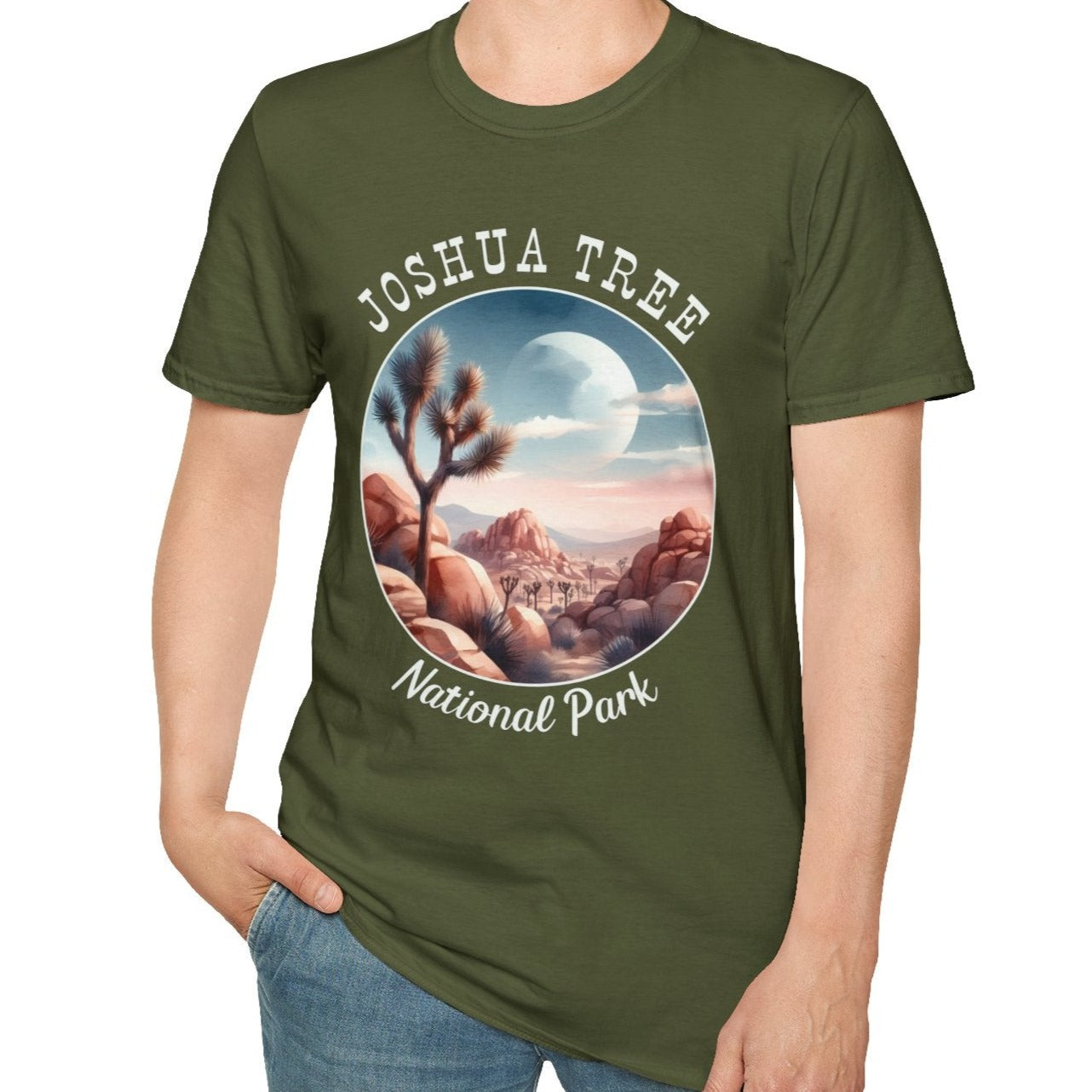 Joshua Tree national park tee cool gift for boyfriend, nice gift for wife wild adventure through np in usa, good statement shirt for wildlife preservation supporters and enthusiasts, millitary green tshirt